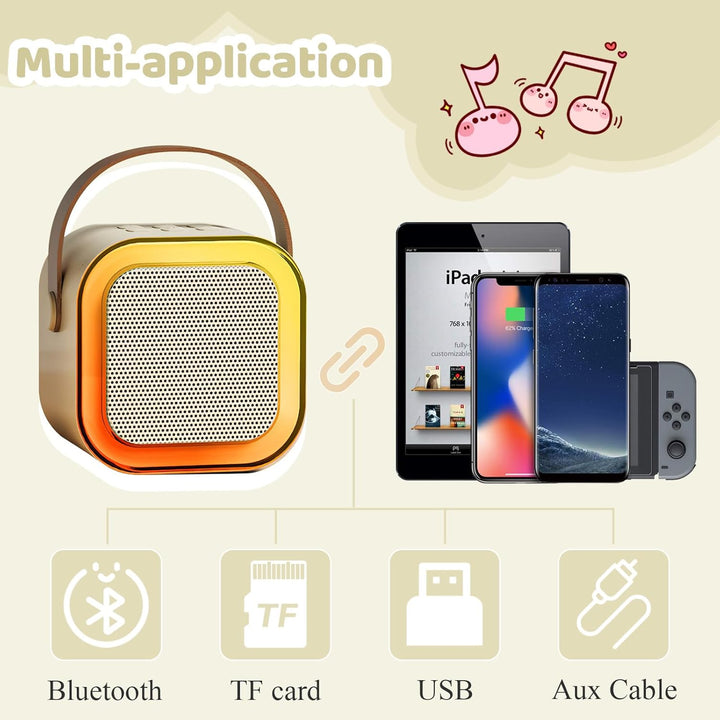 Karaoke Set für Kinder mit 2 kabellosen Mikrofonen – Bluetooth Lautsprecher mit LED Discolichtern &