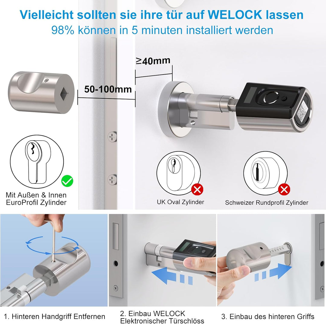 WELOCK Fingerabdruck Türöffner Türschloss Fingerprint Scanner Schloss Elektronischer Schliesszylnder