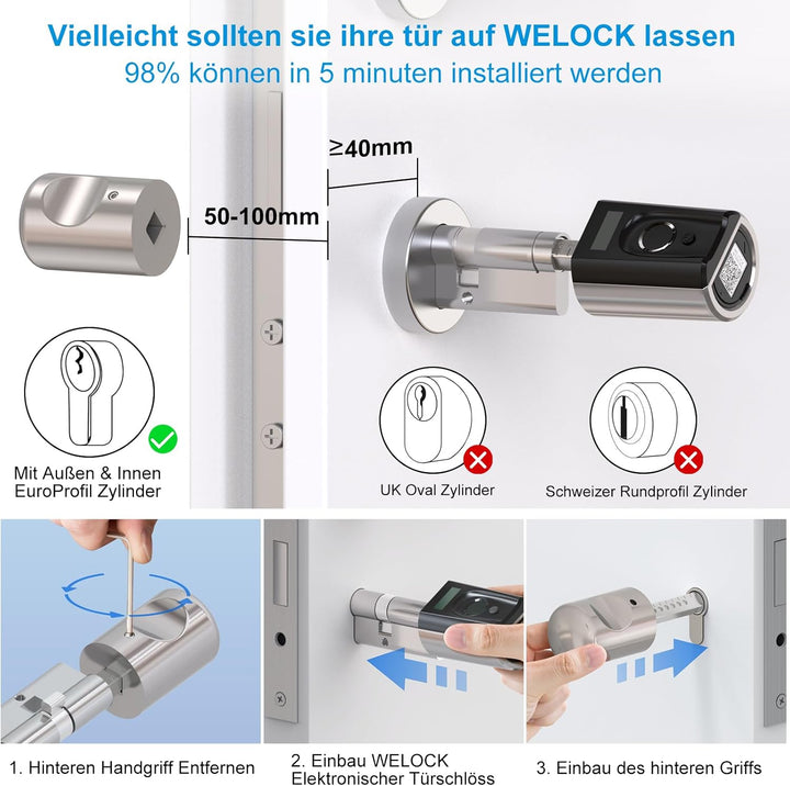 WELOCK Touch41 Türschloss Fingerabdruck,Fingerabdruck Türschloss Haustür,Elektronisches Türöffner IP