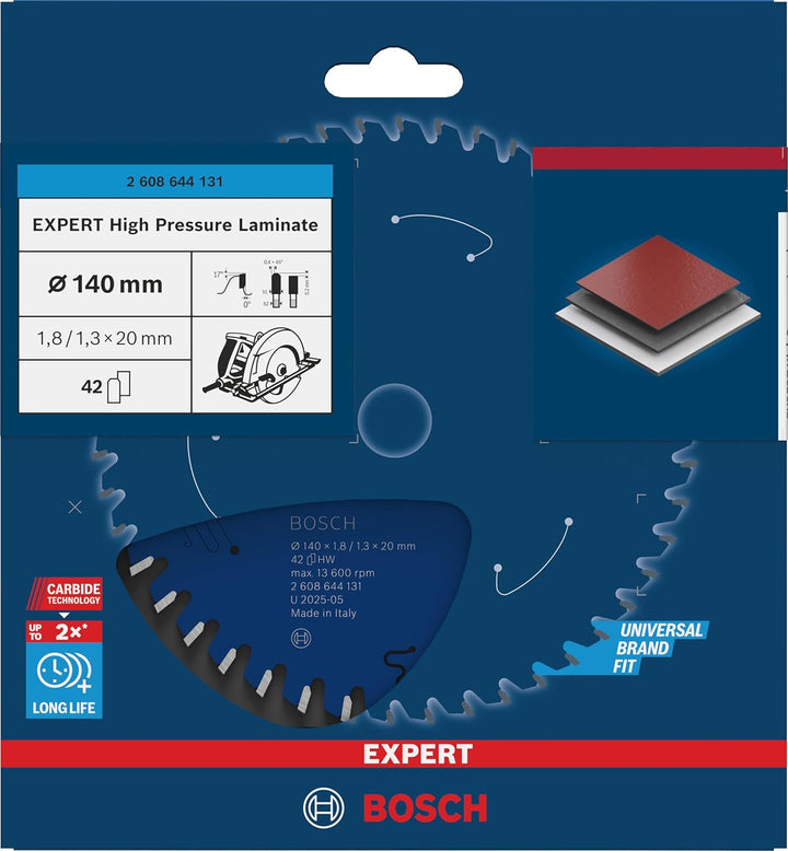 Bosch Professional Kreissägeblatt Expert for High Pressure Laminate (140 x 20 x 1,8 mm, 42 Zähne, Zu