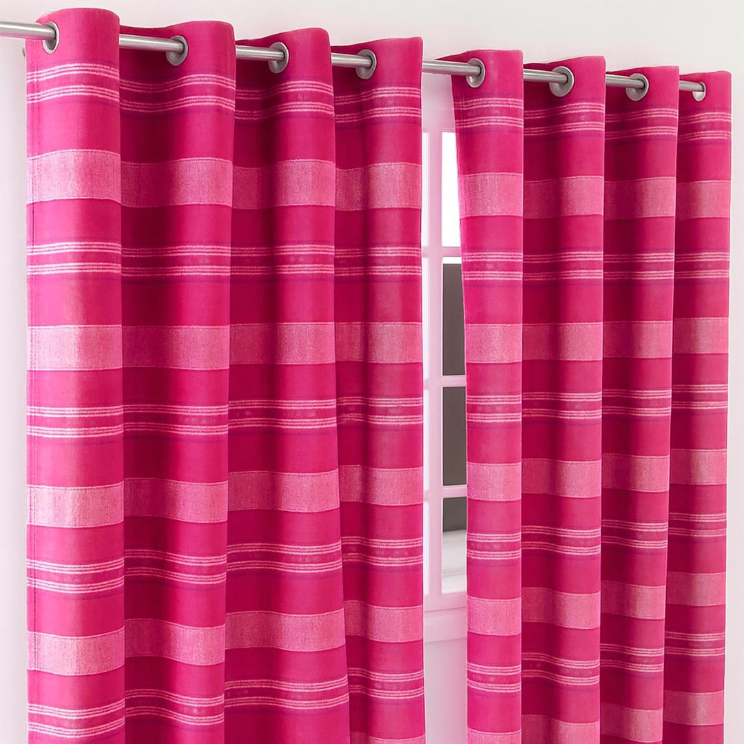Homescapes Morocco Ösenvorhang 2er-Set, Vorhang pink gestreift 137x137 cm aus 100% Baumwolle, 2 hand