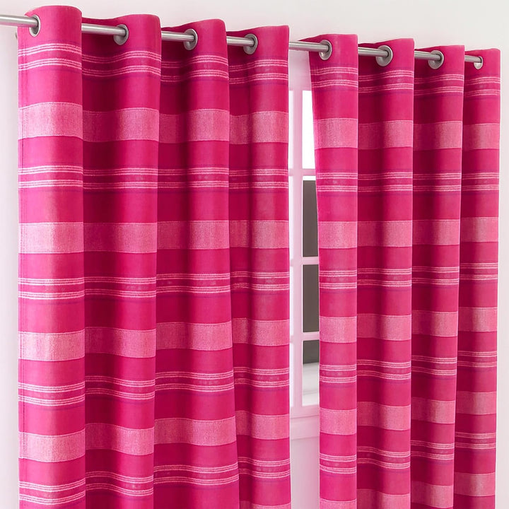 Homescapes Morocco Ösenvorhang 2er-Set, Vorhang pink gestreift 137x137 cm aus 100% Baumwolle, 2 hand