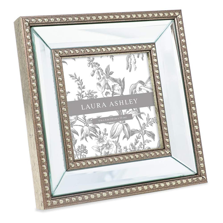 Laura Ashley Bilderrahmen, 10,2 x 10,2 cm, champagnerfarben, klassischer Spiegelrahmen mit Perlenran
