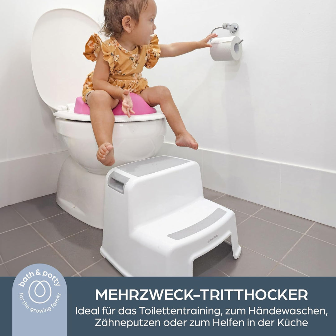 Dreambaby F687 Kinder-Tritthocker Tritt-Schemel Kinderschemel Anti-Rutsch, zweistufig, weiss/grau Gr