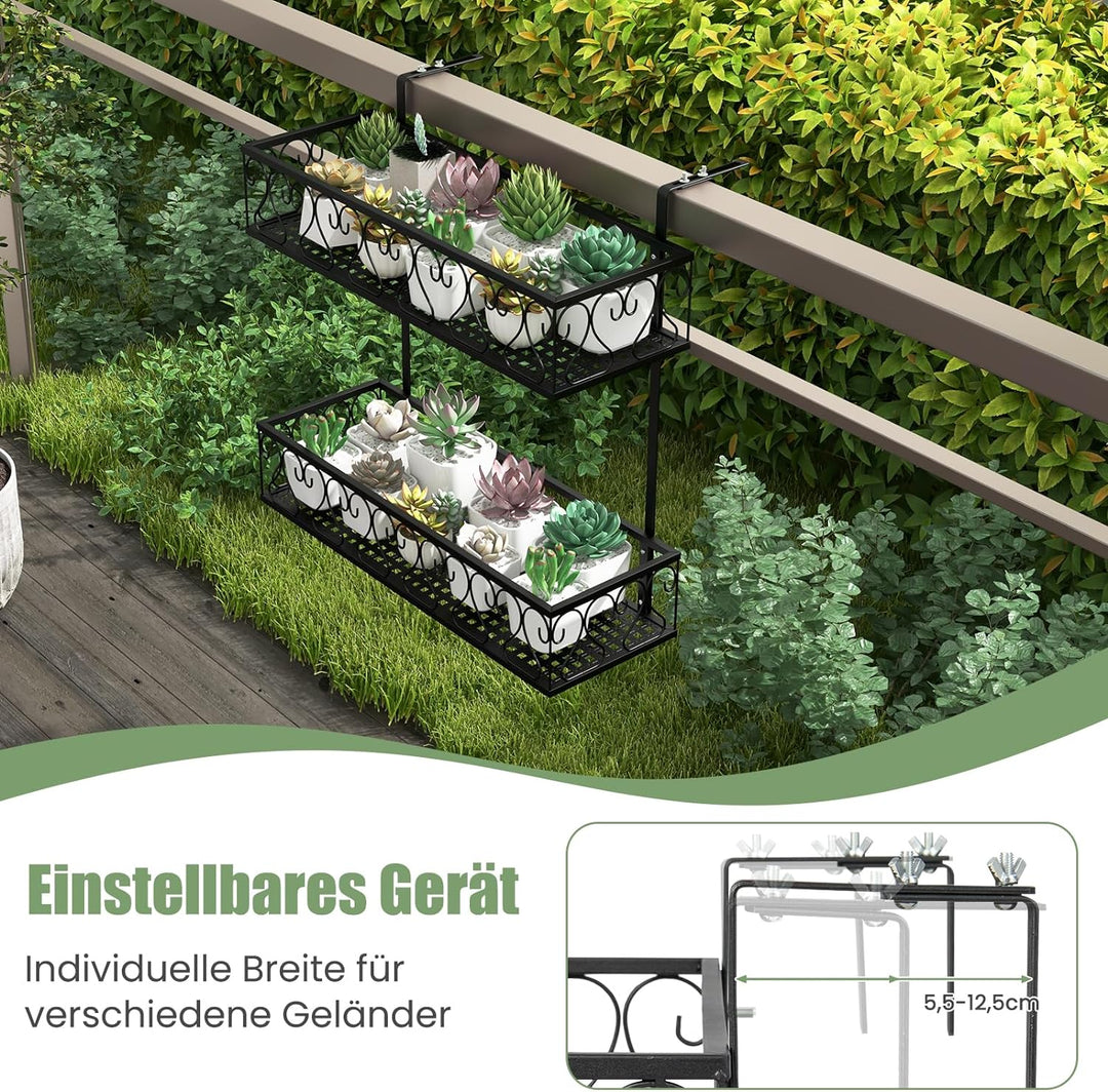 GOPLUS 2-stöckiges hängendes Blumenregal, Balkongeländerkorb Metall mit verstellbaren Haken, Blument