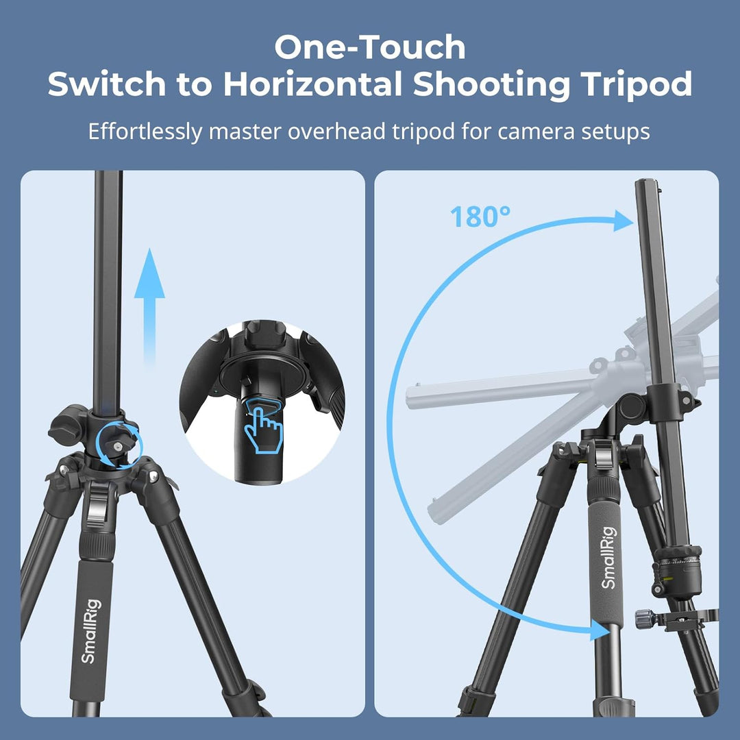 SMALLRIG CT25 64,5"/164cm Horizontales Überkopfstativ für Kamera mit Smartphone-Halterung und Traget