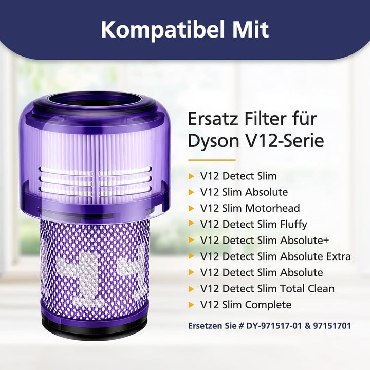 3 Stück Filter Für Dyson V12, Ersatzfilter für Dyson V12 Detect Slim Absolute/Total Clean/Extra/Fluf