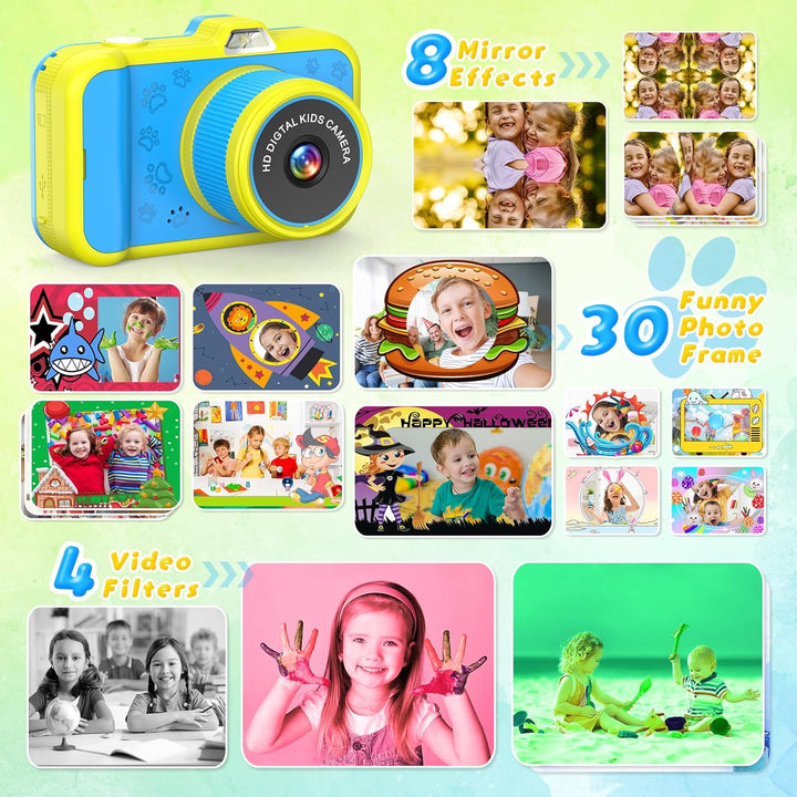 Kinderkamera, Ushining 3,5" Grossbildschirm Kinder Kamera mit 360° Drehbares Zoomobjektiv LED-Blitz