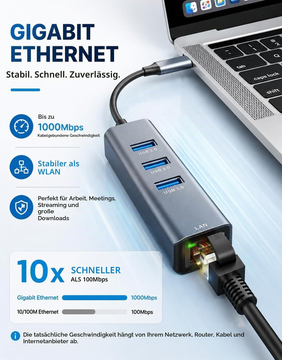 USB C auf Ethernet Adapter,ABLEWE Aluminium 4 in 1 USB C zu RJ45 1000Mbps Ethernet LAN Netzwerkadapt