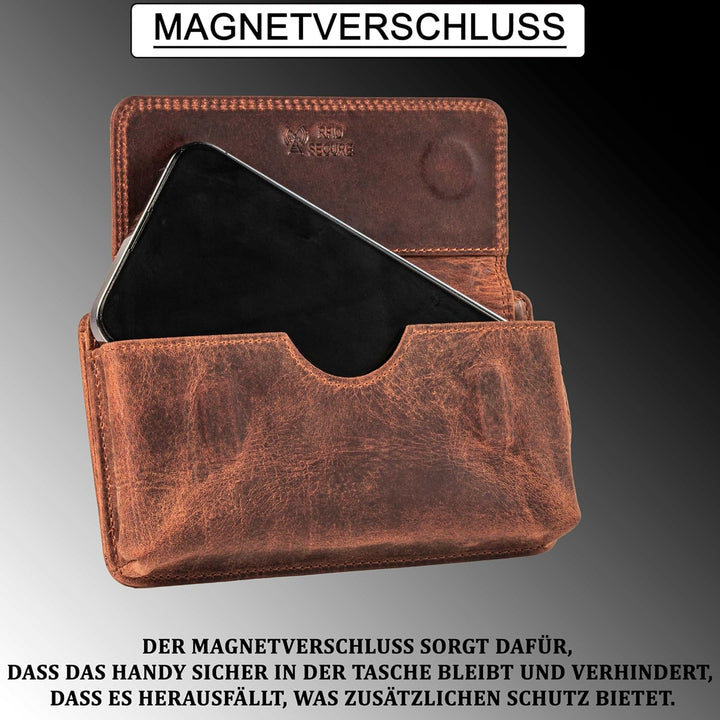 MATADOR Echt Leder Universal Handy-Tasche Holster Gürteltasche Magnetverschluss Quer für Handys bis