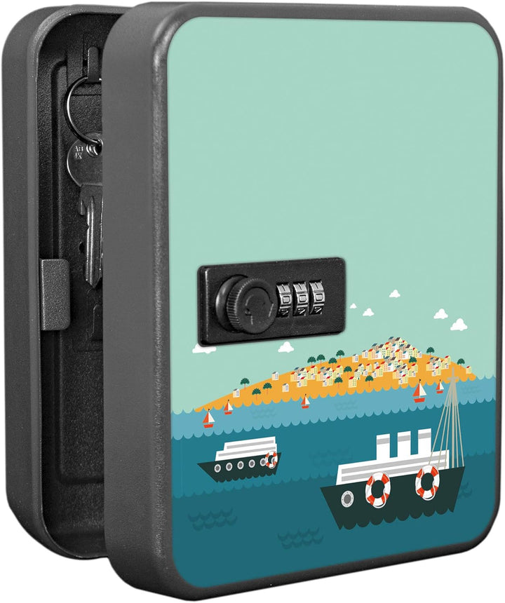 banjado® Burg-Wächter® abschliessbarer Schlüsselkasten mit Motiv Land in Sicht für 20 Schlüssel - Sc