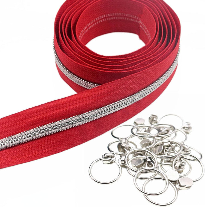 Leekayer 5# silberfarbenes Metall-Zahn-Nylon-Spule-Reissverschluss pro Meter Lose 9 Meter rote Reiss