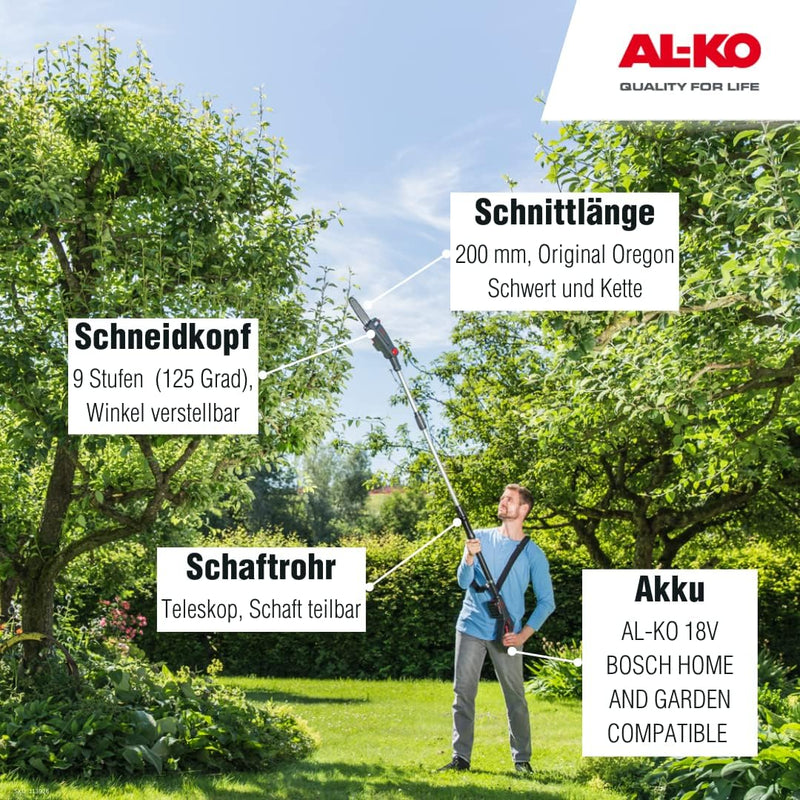 AL-KO Akku-Hochentaster CSA 1820, 18 V Li-Ion Akku, 20 cm Schienenlänge, 3.7 m/s Kettengeschwindigke