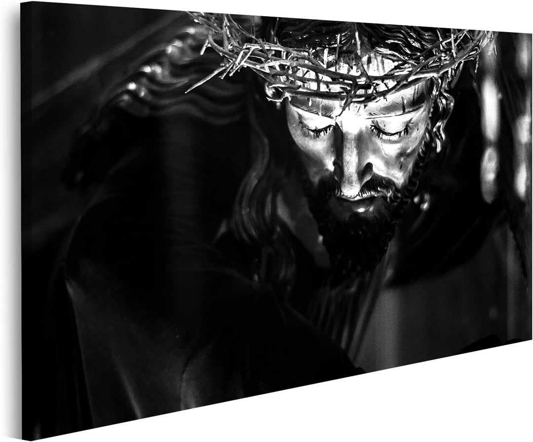 islandburner Bild auf Leinwand Jesus Christus Schwarz Weiss Bilder Wandbilder Poster Leinwand 80x40c