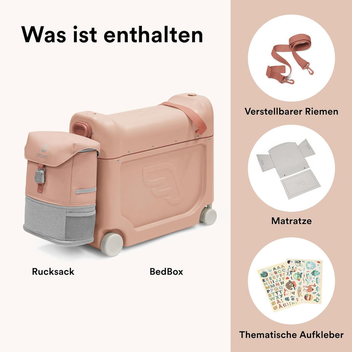 Stokke JetKids Travel Bundle, Coral Pink - Enthält den BedBox Aufsitzkoffer & das Backpack - Ideal f