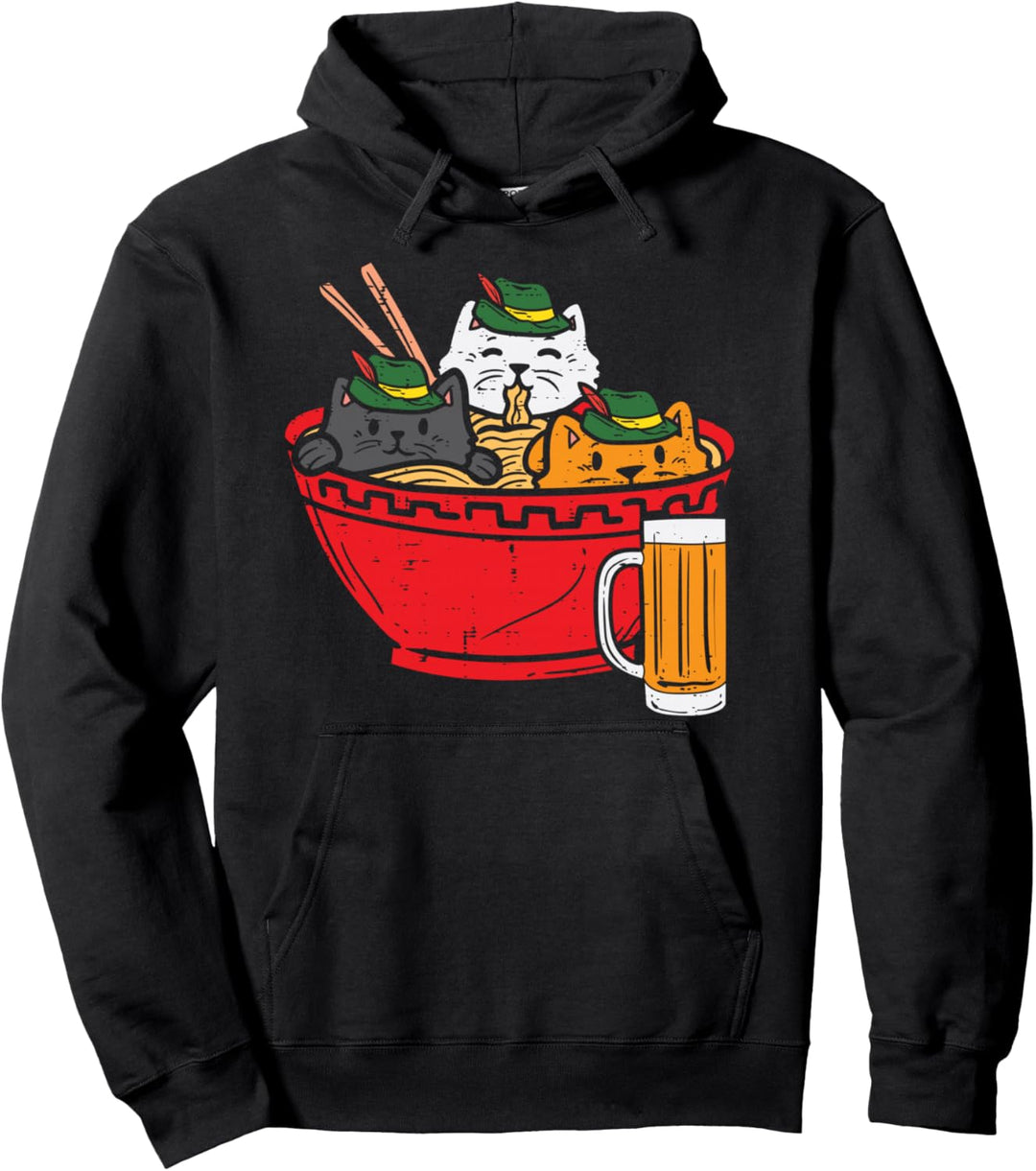 Katzen Ramen Deutsche Mütze Oktoberfest Bayerisch Anime Herren Damen Pullover Hoodie