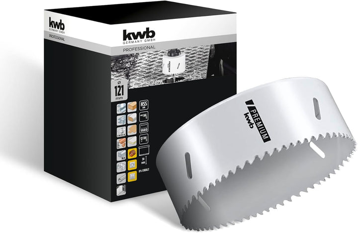 kwb HSS Bi-Metall-Lochsäge Ø 121 mm, 8% kobaltlegiert mit progressiver Vario-Zahnung und hoher Präzi