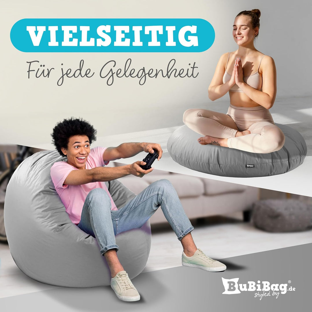 BuBiBag 2in1 Sitzsack L - XXL mit Füllung für Kinder &amp; Erwachsene, Gaming Beanbag &amp; Bodenkissen für