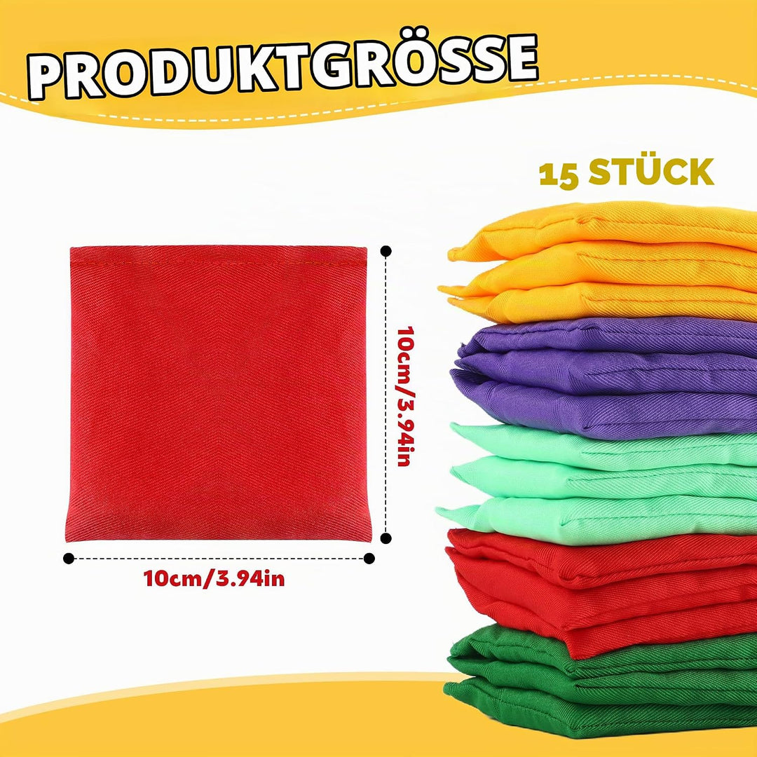 15 Stück Cornhole Säckchen - 10x10cm Wurfsäckchen Bohnensäckchen Set Sitzsäcke Werfen Bean Bags Wurf