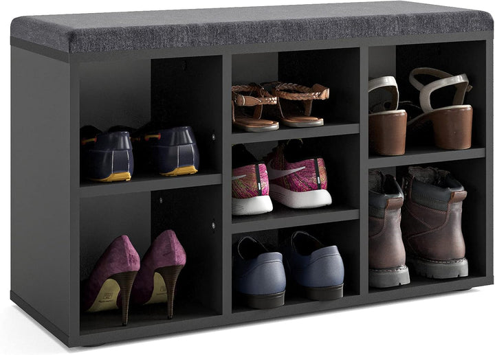 KOMTO Schuhbank mit Sitzfläche - Schuhregal Schwarz 80 x 50 x 30 cm Schuhschrank mit Sitzbank Flur B