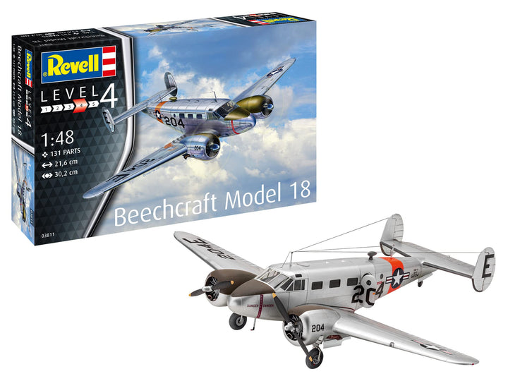 Revell Modellbausatz Beechcraft Model 18 I Detailliertes Modell im Massstab 1:48 I 129 Teile I Herau