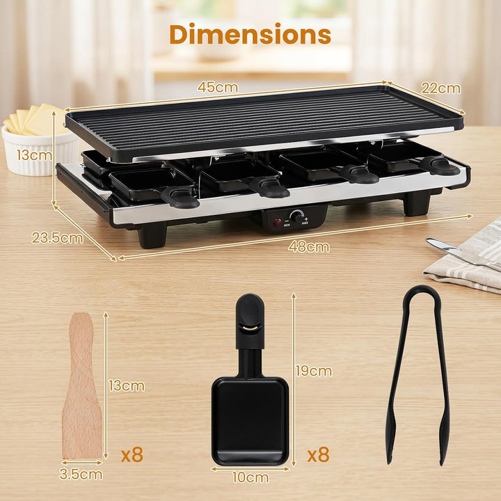 LIFEZEAL Raclette-Grill für 8 Personen, 1400W Elektrogrill mit wendbarer Antihaft-Grillplatte, 8 Pfä