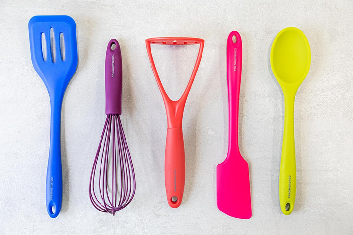 KitchenCraft Colourworks Küchen-Utensilien-Set mit Geschenkbox, 5-Teilig, bunt Silikon, Silikon