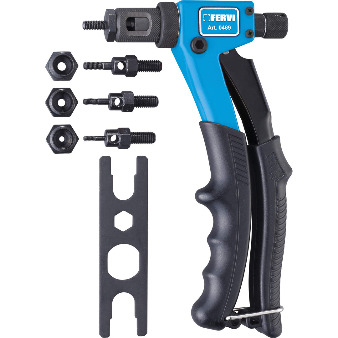 Fervi 0469 Nietzange X für Gewindeaufsätze von M3 bis M6, Zyanblau/Schwarz
