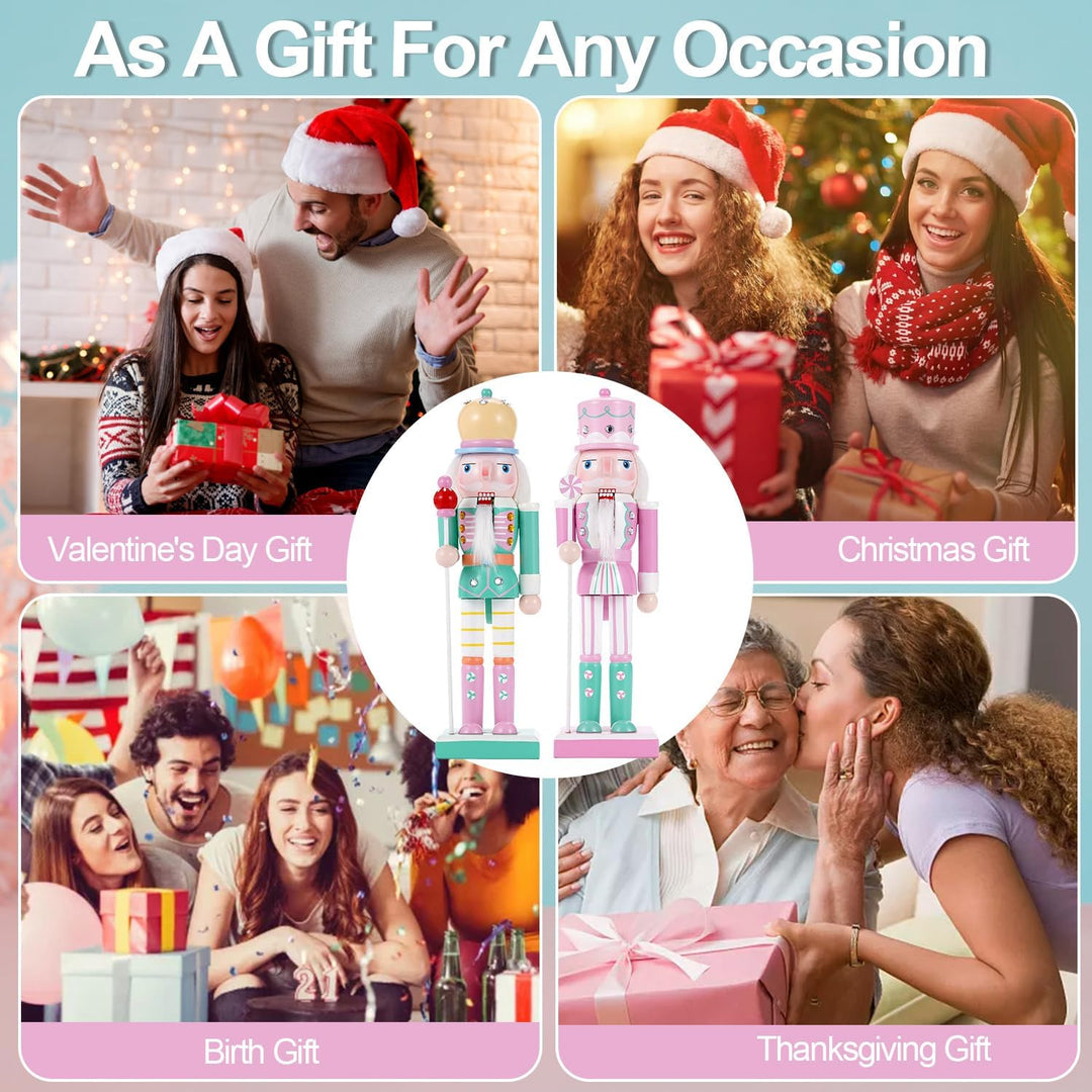 VorFor 2-Piece Set Nussknacker Figur,25CM Nussknacker Weihnachten Decoration,Solid Wood Crafts Deko