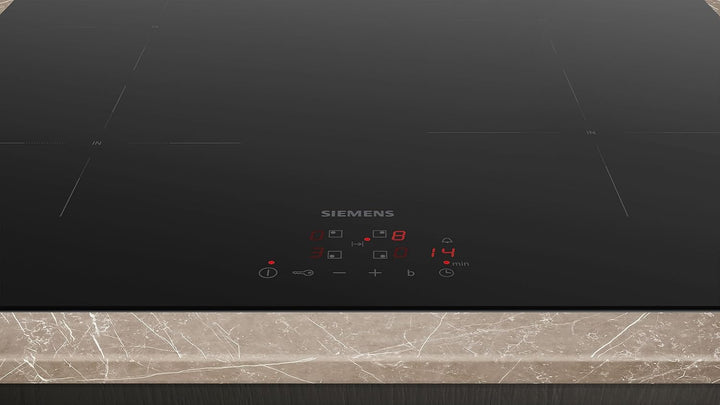 Siemens EU611BEB6E iQ100, Induktionskochfeld, 60 cm, Schwarz, Rahmenlos aufliegend, TouchControl, po