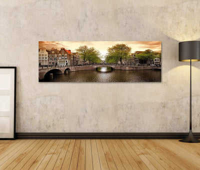 islandburner Bild auf Leinwand Amsterdam Grachten Bilder Wandbilder Poster Leinwand 120x40cm - Panor