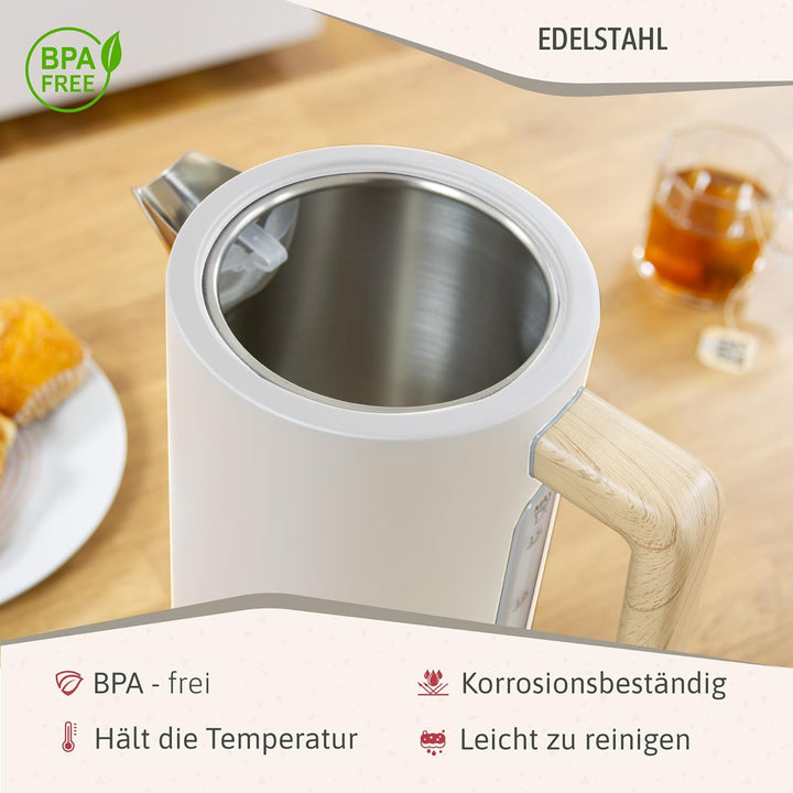 briebe Nordic Wasserkocher 1,7L Elektrischer Teekocher 2200W Schnell Aufheizender, BPA-frei, 360° So