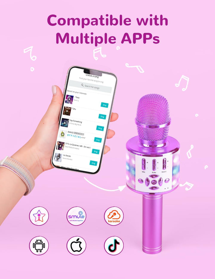 BONAOK Karaoke Kinder Mikrofon, Kinder Karaoke Bluetooth Singen Mikrofon, 4 in 1 Kabellos Effekt Mik