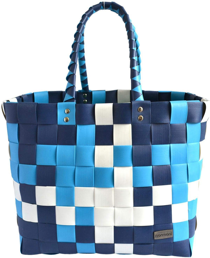 normani Einkaufstasche geflochten mit Henkeln - Tragetasche extra robust Farbe Classic/Aqua Classic