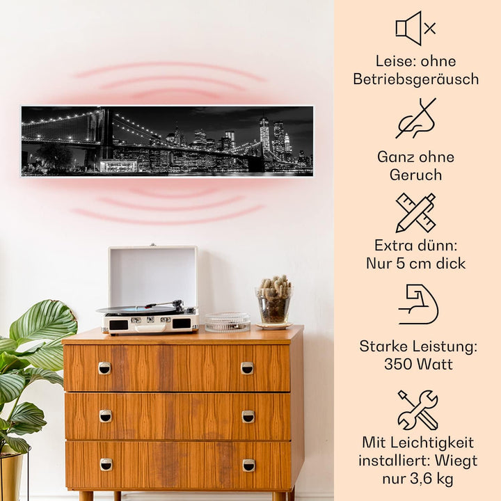 Klarstein Infrarotheizung mit Thermostat, 350W Elektroheizung, Smart Home Bild-Infrarotheizung zur W