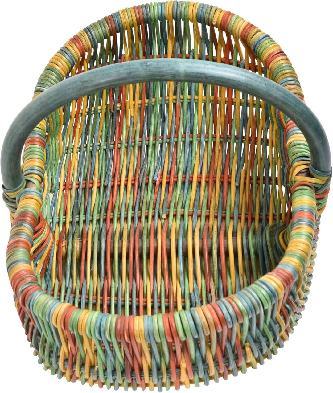 Einkaufskorb/Bügelkorb/Shopper aus echtem Rattan, Henkel- Trage-Korb leicht und stabil (Bunt (Rot, B