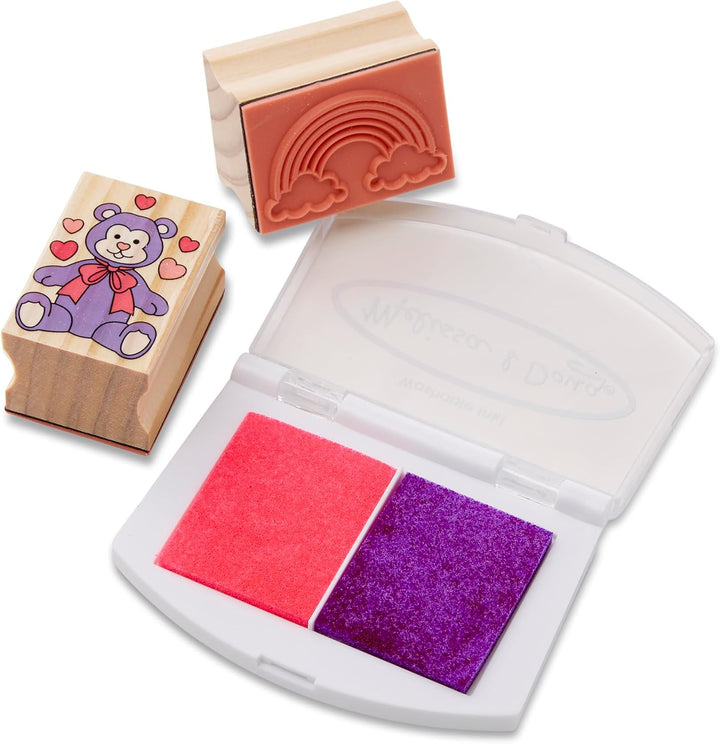 Melissa & Doug - Holzstempelset Freundschaft – 9 Stempel, 5 Buntstifte und EIN zweifarbiges Stempelk