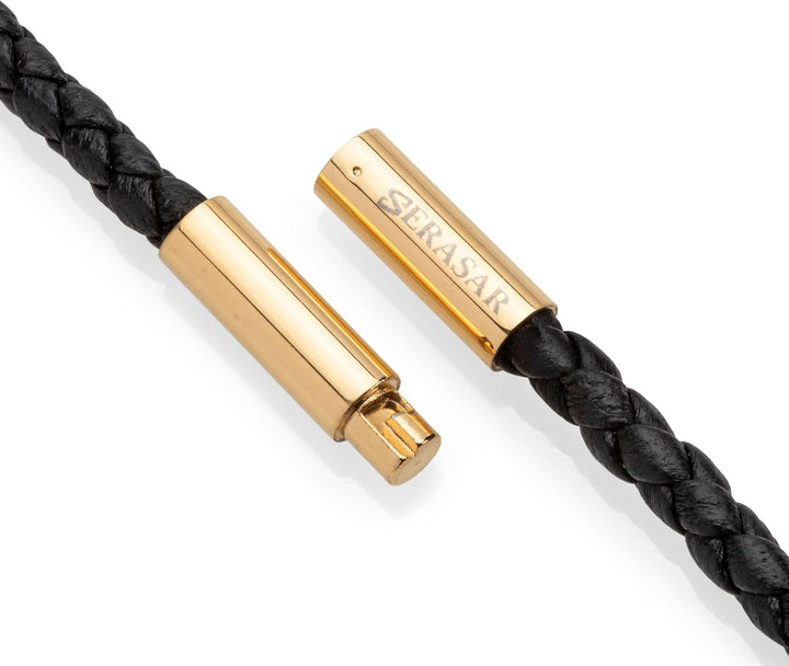 SERASAR Premium Leder Halskette Herren | Edelstahl Anhänger | Sicherer Verschluss | Drei Farben | In