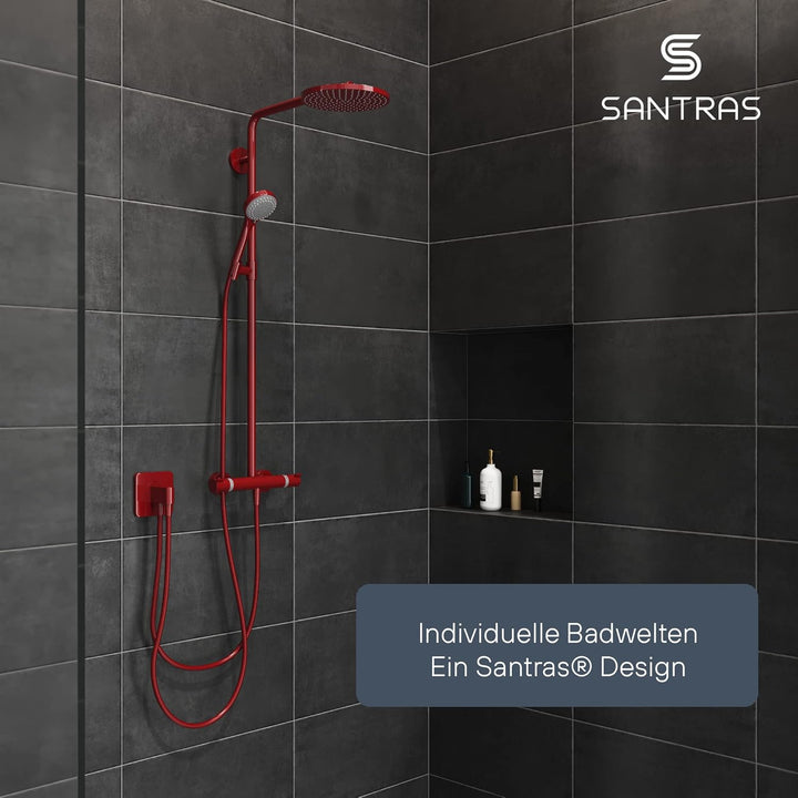 SANTRAS® Duschschlauch PREMIUM Rot 2,00 m mit Durchflussbegrenzer – Besonders flexibler Brauseschlau