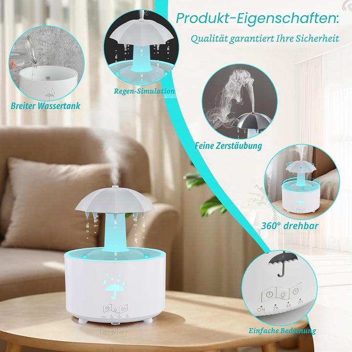 Regenschirm Luftbefeuchter 300ml, Rotierender Luftbefeuchter mit 7 Farbe Licht, Nachtlicht Schlafzim