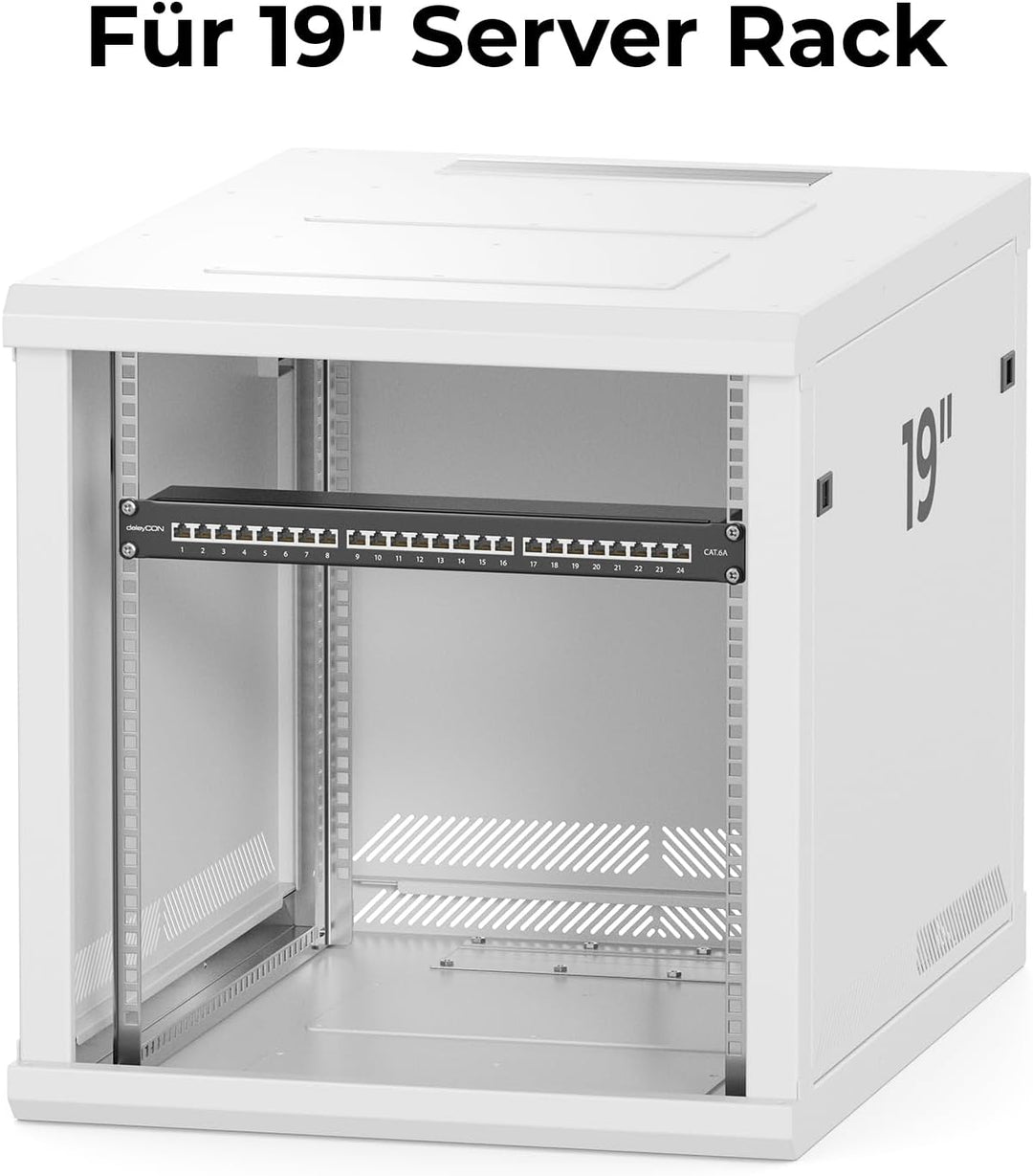 deleyCON CAT 6a Patchpanel Verteilerfeld 24 Port - Desktop 19 Zoll Rackeinbau Servermontage RJ45 Ges