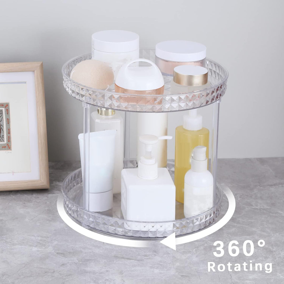 ROWNYEON Make up Organizer, Kosmetik Organizer 360° Drehbar Hautpflege 2 Lagen Skincare Parfüm Badez