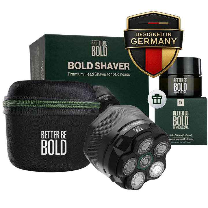 BETTER BE BOLD – Glatzenrasierer &amp; Glatzencreme Anti-Shine 50ml SET – Mattierende Pflege für Glatze
