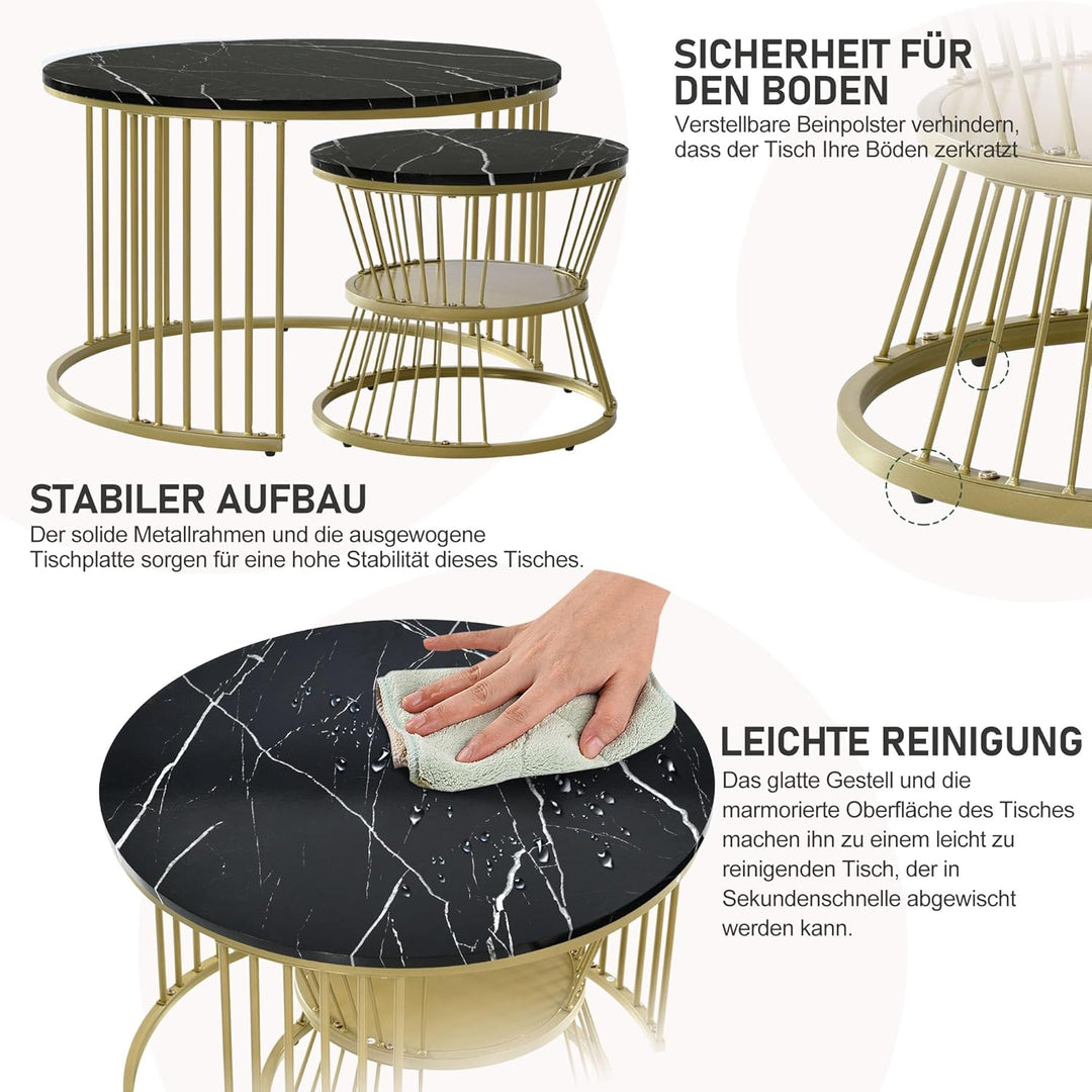 Merax Couchtisch Runder 2er Set, Moderne Nesting Kaffeetisch, Wohnzimmertisch, Sofatisch, Metallrahm