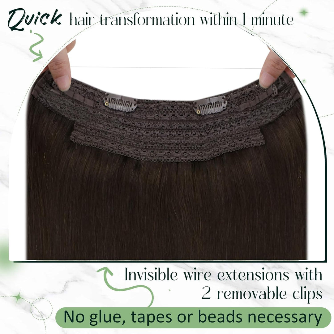 RUNATURE Remy Secret Draht Extensions Echthaar Invisible Wire on Extension Echthaar 18 Zoll 80g Farb