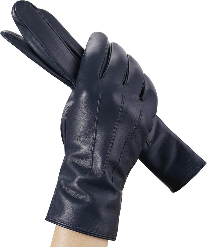 BISON DENIM Lederhandschuhe Damen Winter Touchscreen Kaschmir Gefüttert XXL Tiefblau, XXL Tiefblau