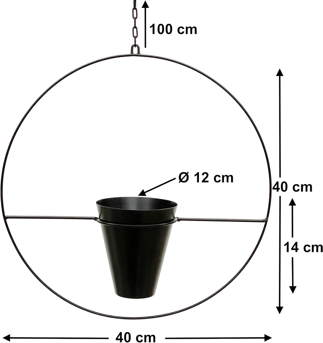 DanDiBo Blumenampel Innen Metall Wand Schwarz Matt Hängepflanzen Ø 40 cm KW446 mit Topf Pflanzenhäng
