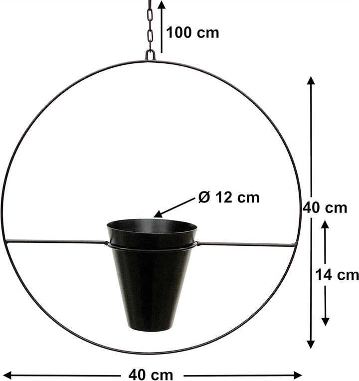 DanDiBo Blumenampel Innen Metall Wand Schwarz Matt Hängepflanzen Ø 40 cm KW446 mit Topf Pflanzenhäng