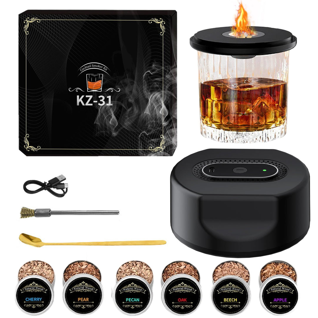 Elektrischer Whiskey Smoker Kit, Spalivivre Wiederaufladbare Cocktail Smoker Kit mit 6 Holzchips, Wh