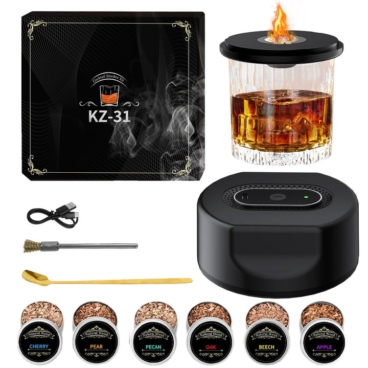 Elektrischer Whiskey Smoker Kit, Spalivivre Wiederaufladbare Cocktail Smoker Kit mit 6 Holzchips, Wh